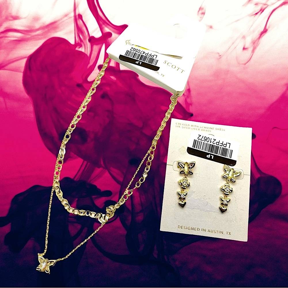 🆕Kendra Scott Women’s Women’s Gold Layered Butterfly Necklace & Earrings Set❤️❤️